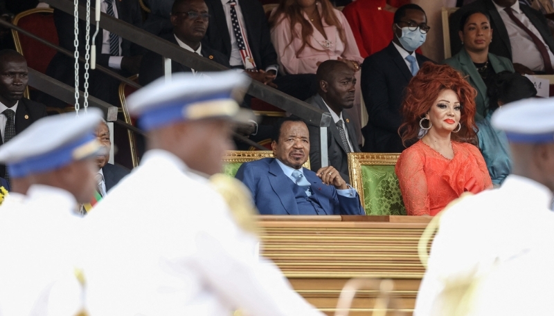 Cameroonian president Paul Biya and his wife Chanta during the Unity Day celebrations in Yaoundé on 20 May 2023. 