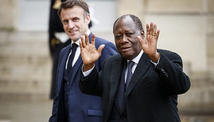Emmanuel Macron and Alassane Ouattara, on 21 November 2023, at the Élysée Palace.