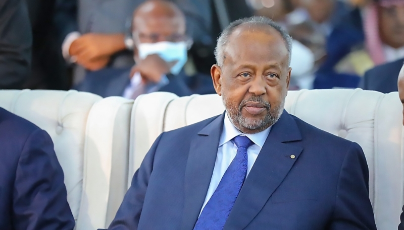 Ismail Omar Guelleh at the inauguration ceremony of Somalia's President Hassan Sheikh Mohamud on 9 June 2022 in Mogadishu
