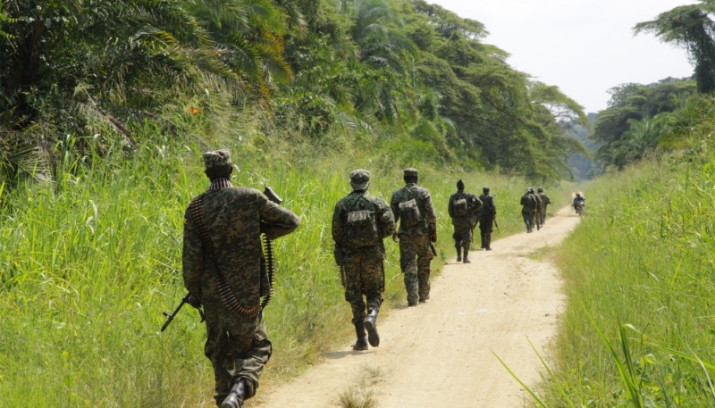 Soldiers near Beni in north-eastern DRC in December 2021. 