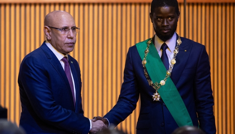 Mauritanian President Mohamed Ould Ghazouani (left) and Senegalese President Bassirou Diomaye Faye, 2 April 2024, Diamniadio, Senegal.
