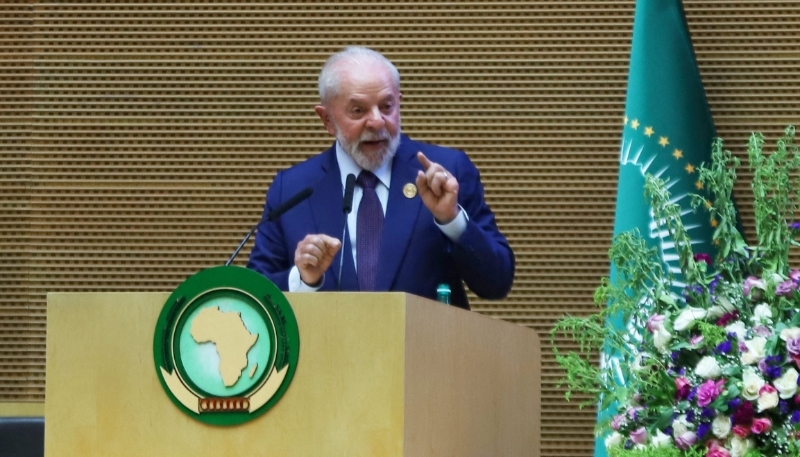Brazil's President Luiz Inacio Lula da Silva addresses African heads of state during the 37th African Union Summit in Addis Ababa, Ethiopia, on 17 February 2024.