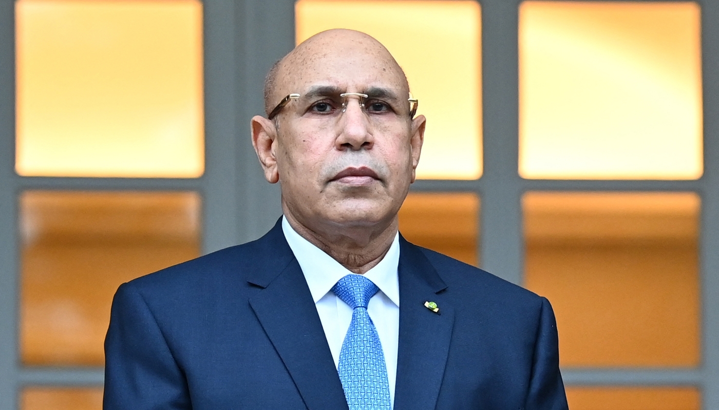Mauritanian President Mohamed Ould Ghazouani at La Moncloa palace in Madrid on 17 March 2022.