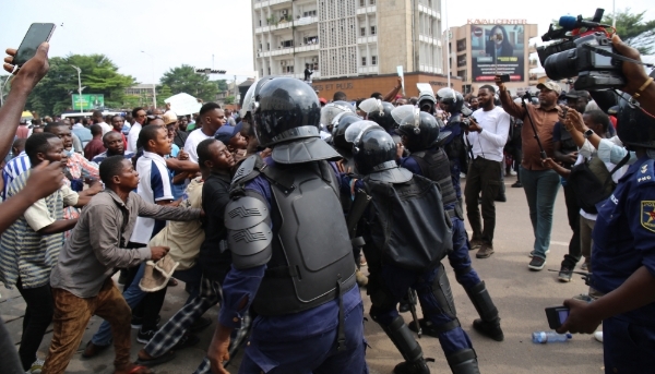 Opposition party supporters stage an anti-government demonstration in Kinshasa, Democratic Republic of the Congo on 25 May 2023.