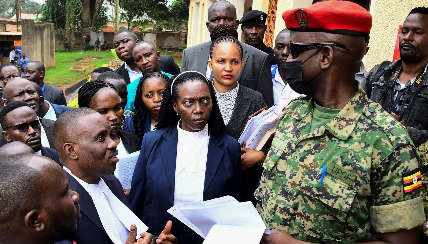 Lawyers of opposition leader Kizza Besigye, led by Martha Karua (center) in Kampala, 2 December 2024.