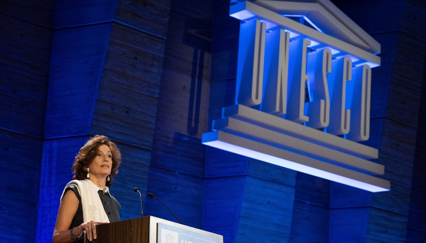 Audrey Azoulay announces the US's request to return to UNESCO at its headquarters in Paris, 12 June 2023.
