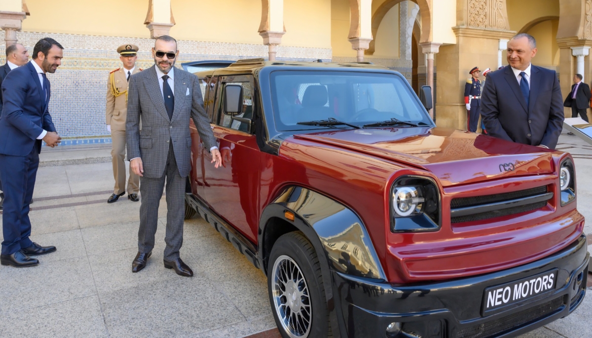Mohammed VI at the presentation of NEO Motors Moroccan-made vehicles in Rabat, 15 May 2023.