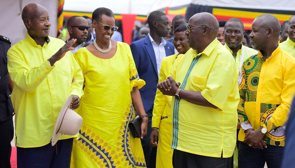 Ugandan President Yoweri Museveni (far left) and his wife, Janet, in Kampala, 23 September 2025.