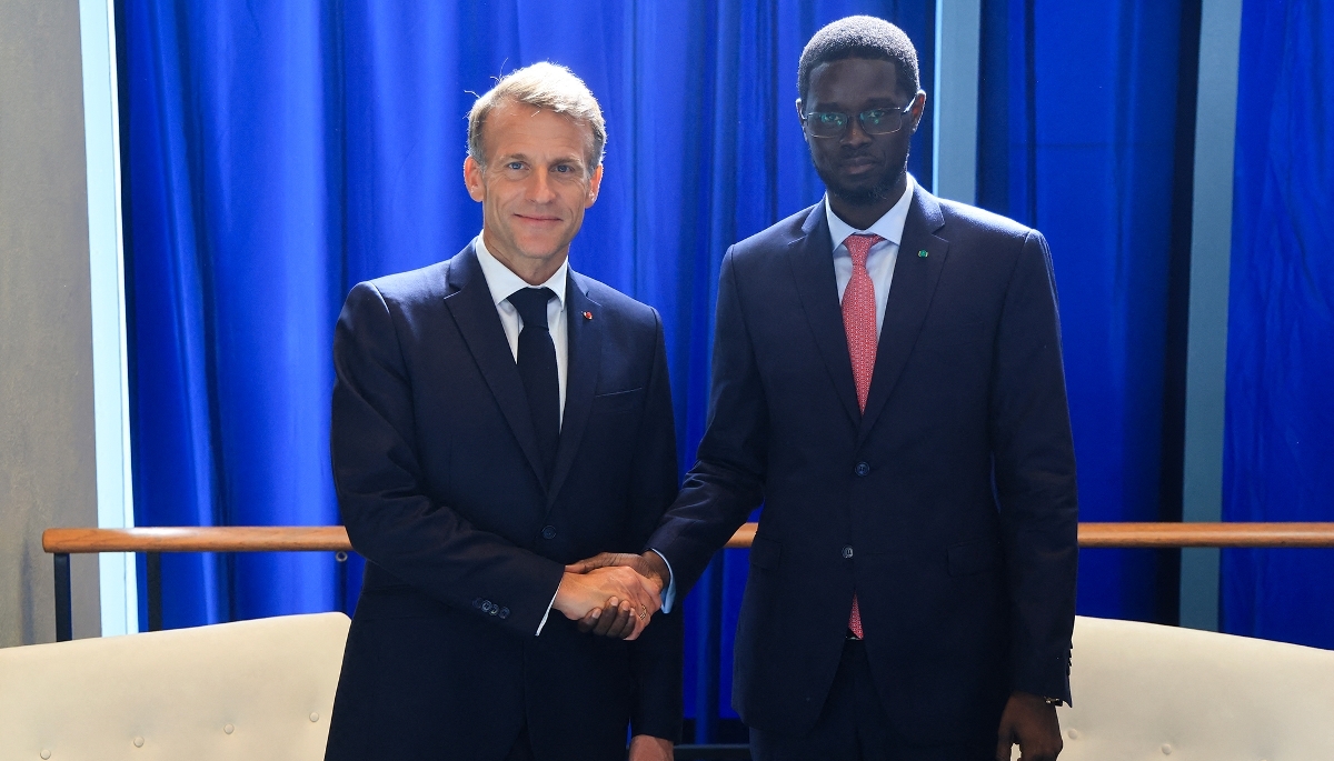 Senegalese President Bassirou Diomaye Faye (right), and his French counterpart, Emmanuel Macron, in New York on 22 September 2026.