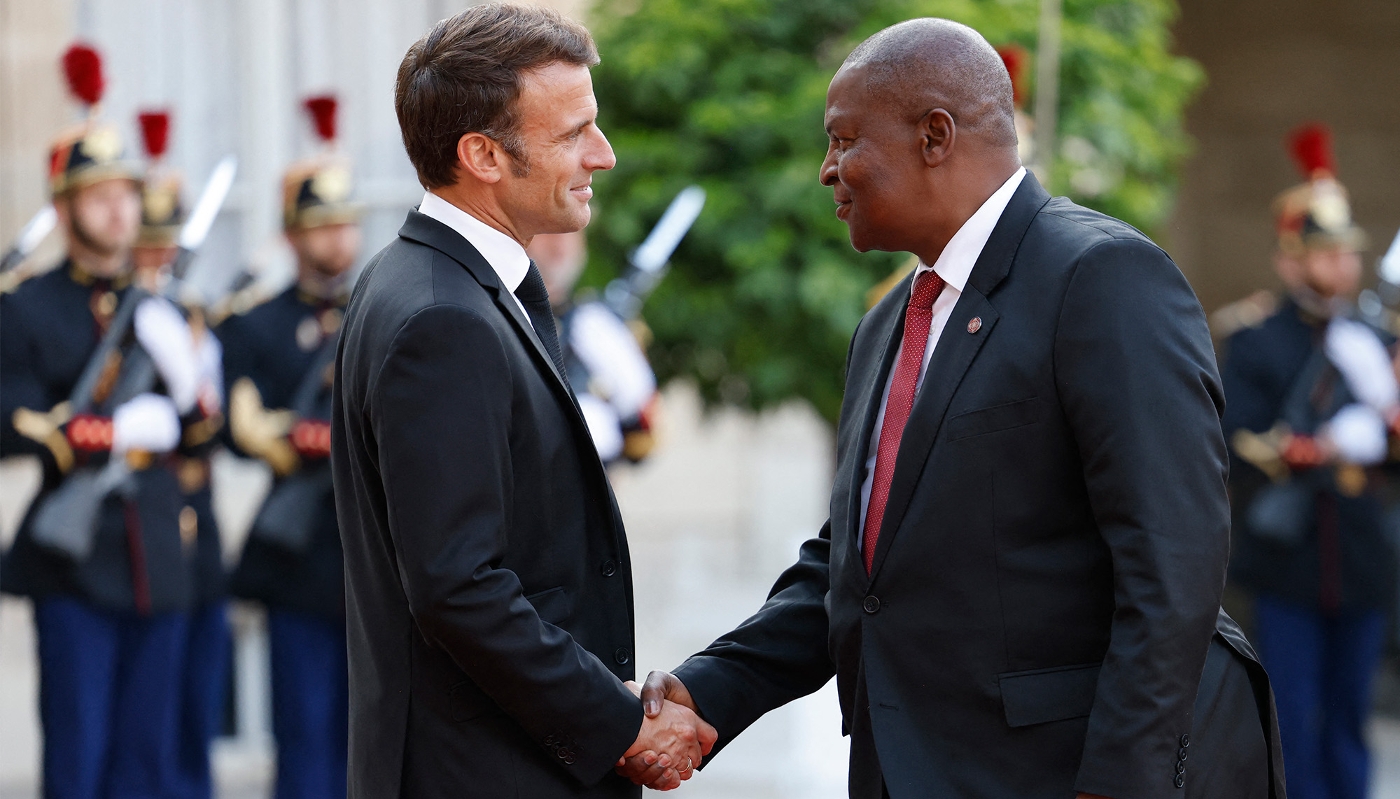 French President Emmanuel Macron and his Central African counterpart Faustin-Archange Touadéra at the Élysée Palace in Paris, on 22 June 2023.