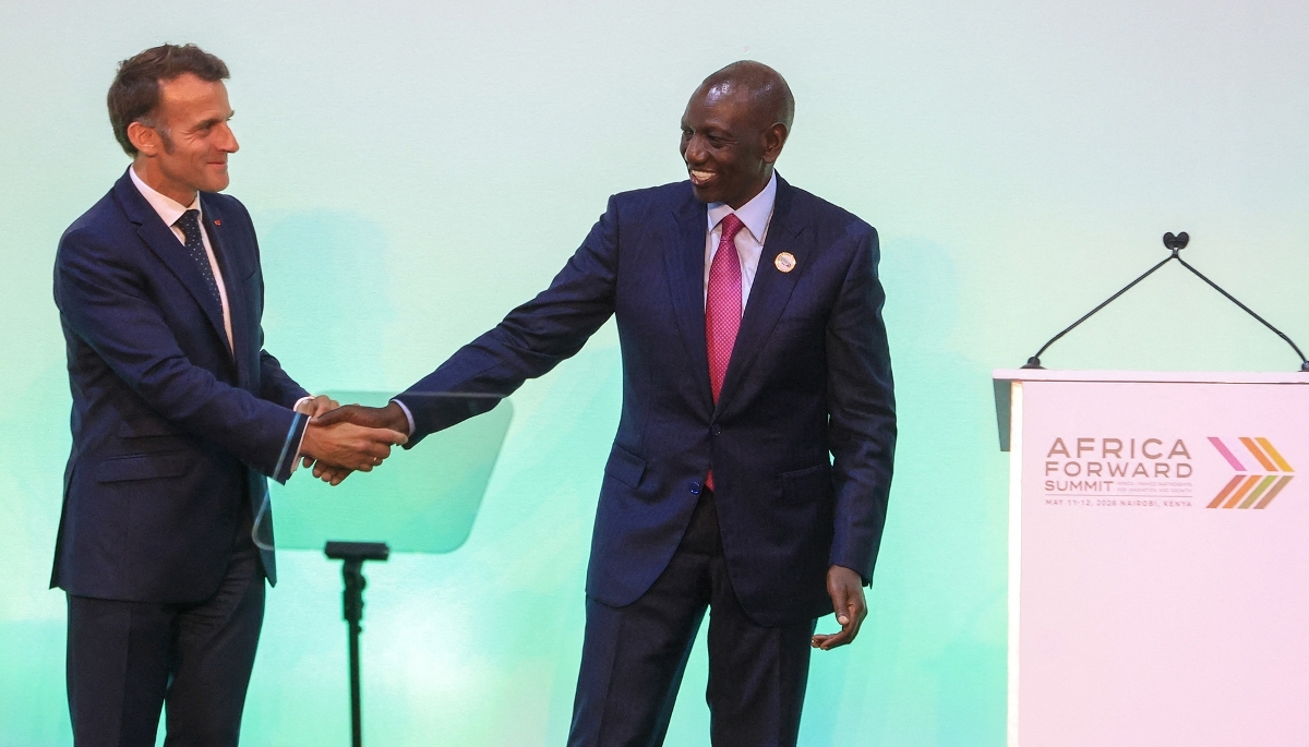 French President Emmanuel Macron and his Kenyan counterpart William Ruto in Nairobi on 12 May 2026. 