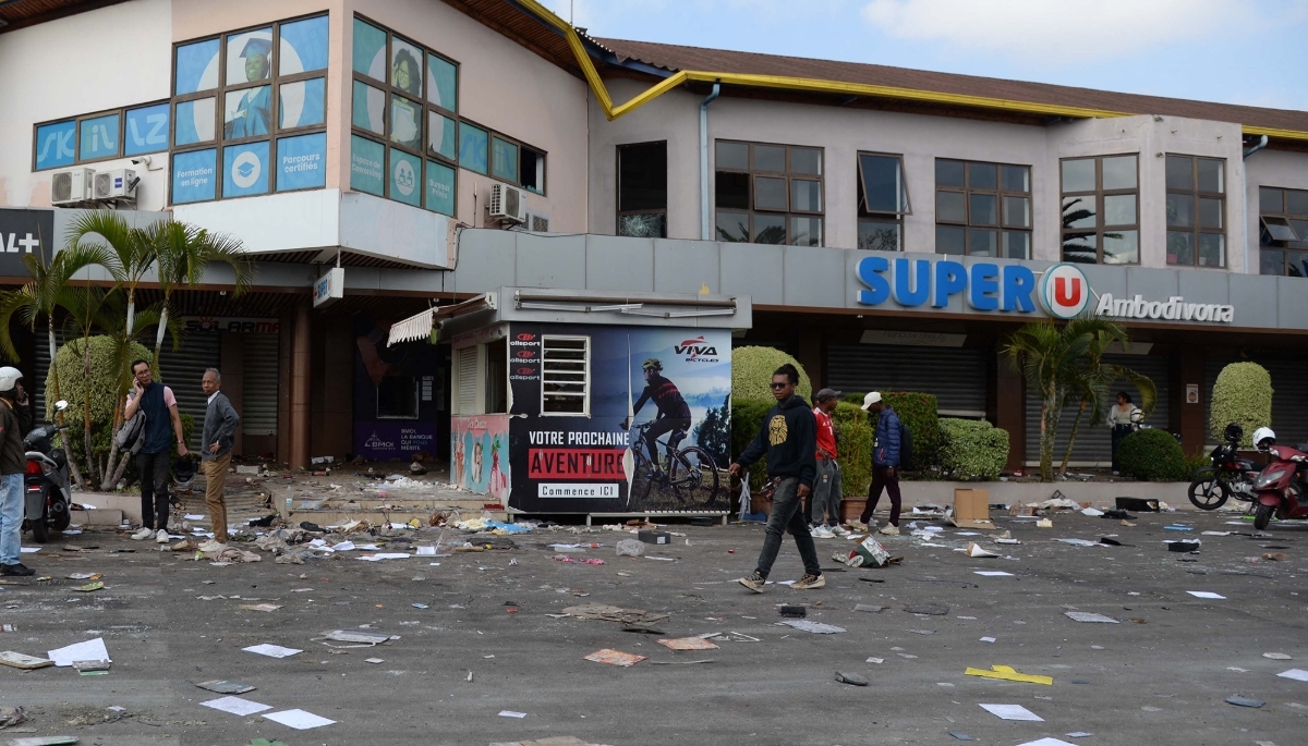 One of the stores vandalised at the Tana Waterfront shopping centre in Antananarivo on 25 September 2025.