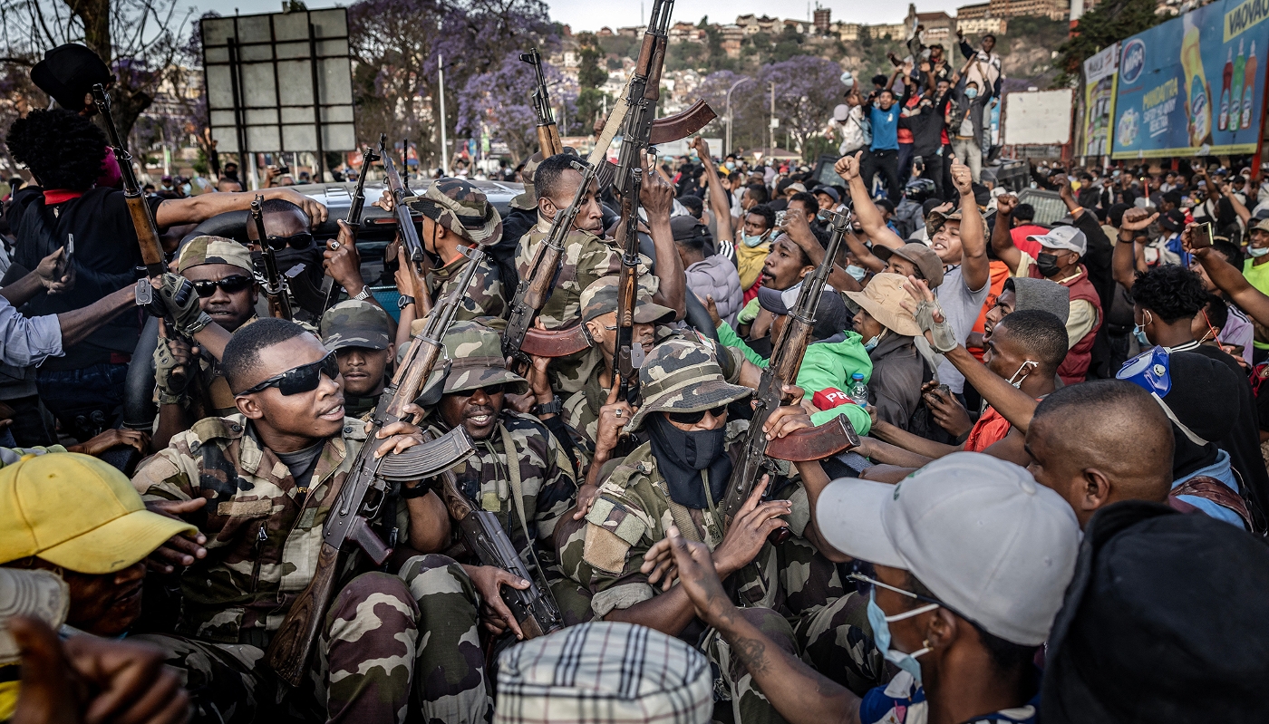 Madagascar soldiers join demonstrators calling for the resignation of President Andry Rajoelina in Antananarivo, on 11 October 2025.