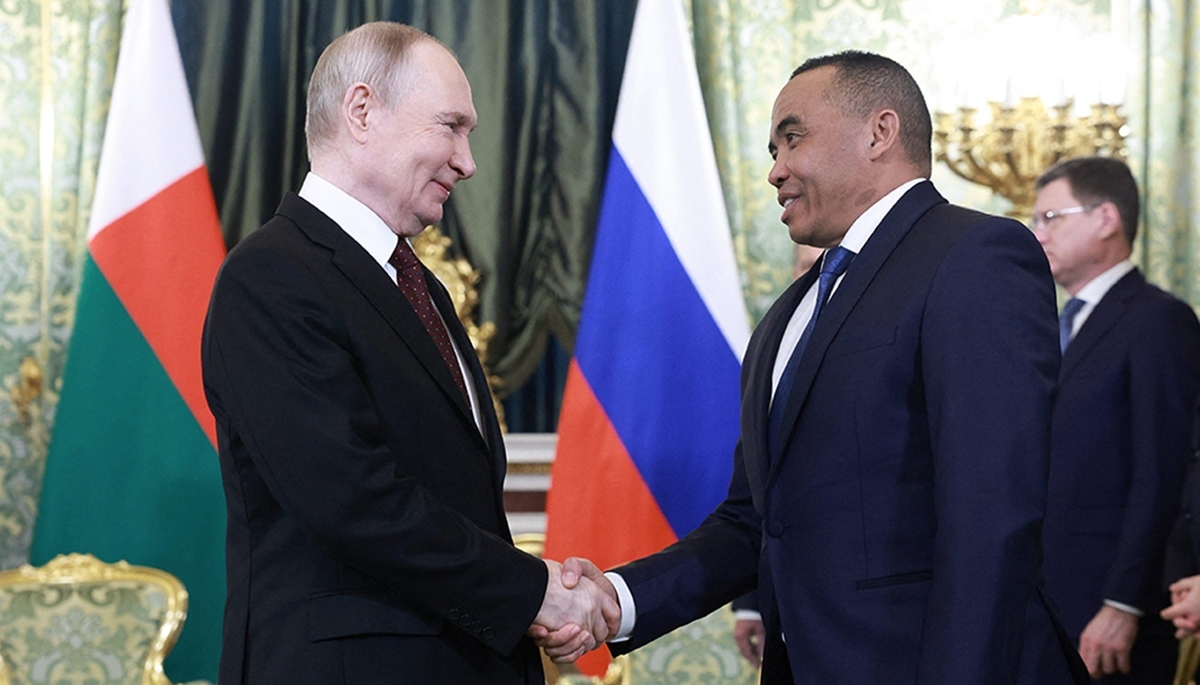 Russian President Vladimir Putin and Malagasy President Michael Randrianirina in Moscow, on 19 February 2026.