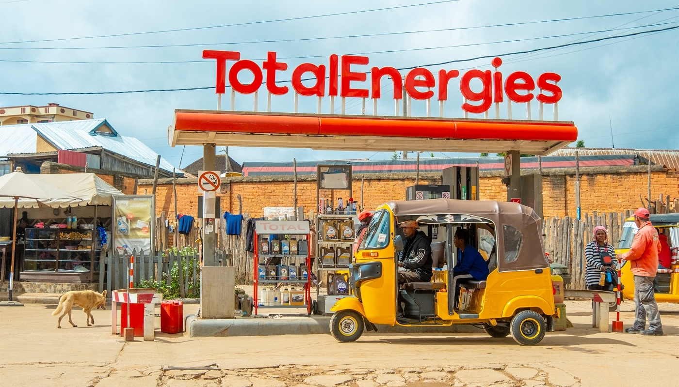 A TotalEnergies petrol station off Route Nationale 7 (RN7) in Ambatofitorahana, Madagascar.