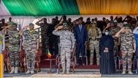 Assimi Goïta (centre) attending the funeral of Defence Minister Sadio Camara in Bamako, on 30 April 2026.