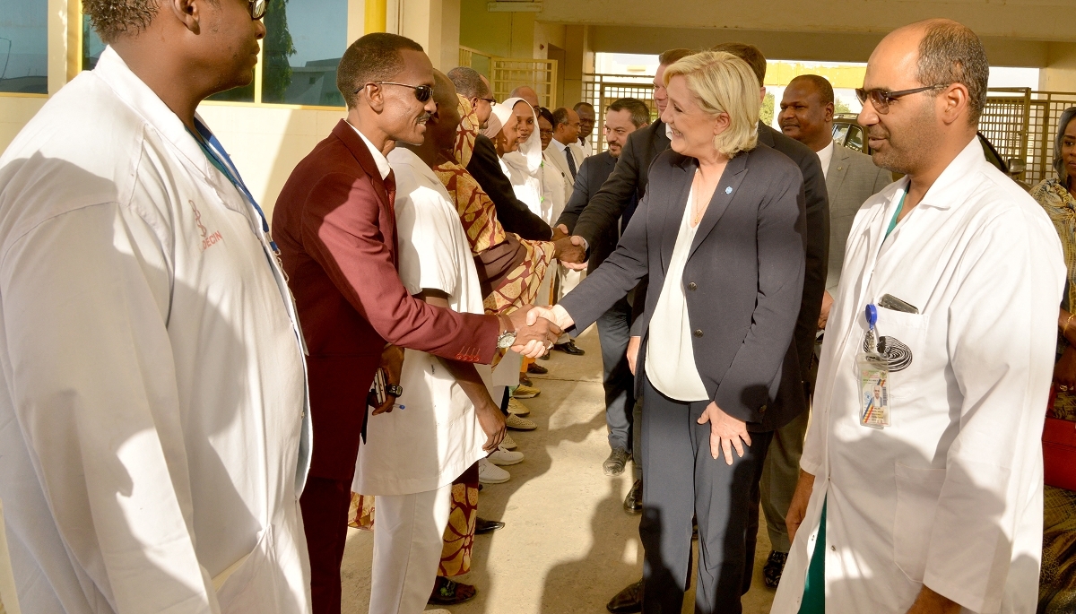 Marine Le Pen, the National Rally’s candidate in the 2027 French presidential election, in N’Djamena in April 2017