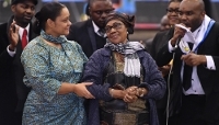Marthe Kasalu Jibikila, Congolese President Félix Tshisekedi's mother, in Brussels at the funeral of her husband, Étienne Tshisekedi, in February 2017.