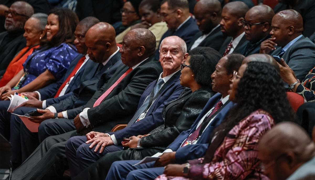 The Afrikaner Roelf Meyer, centre, in Pretoria, in August 2025.