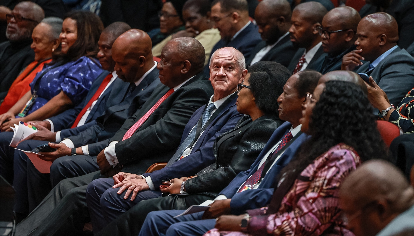 The Afrikaner Roelf Meyer, centre, in Pretoria, in August 2025.