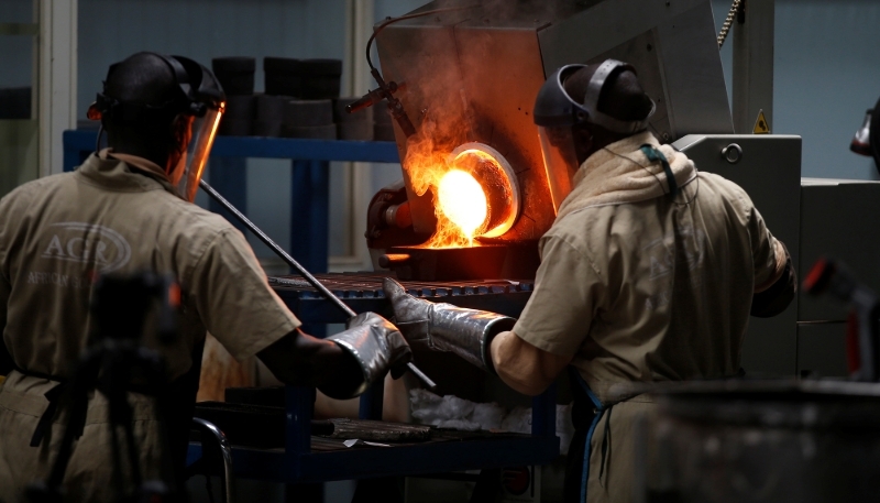 Production of gold bars in the Entebbe refinery in Uganda, in 2018.