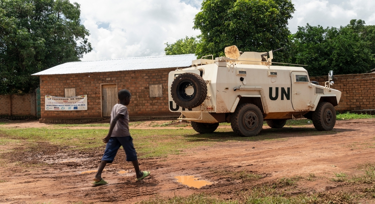 A MINUSCA armoured vehicle parked in Maloum (CAR), on 24 July 2025.