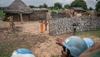 Zambian peacekeepers belonging to MINUSCA with young children in the Vakaga Prefecture in August 2024. 