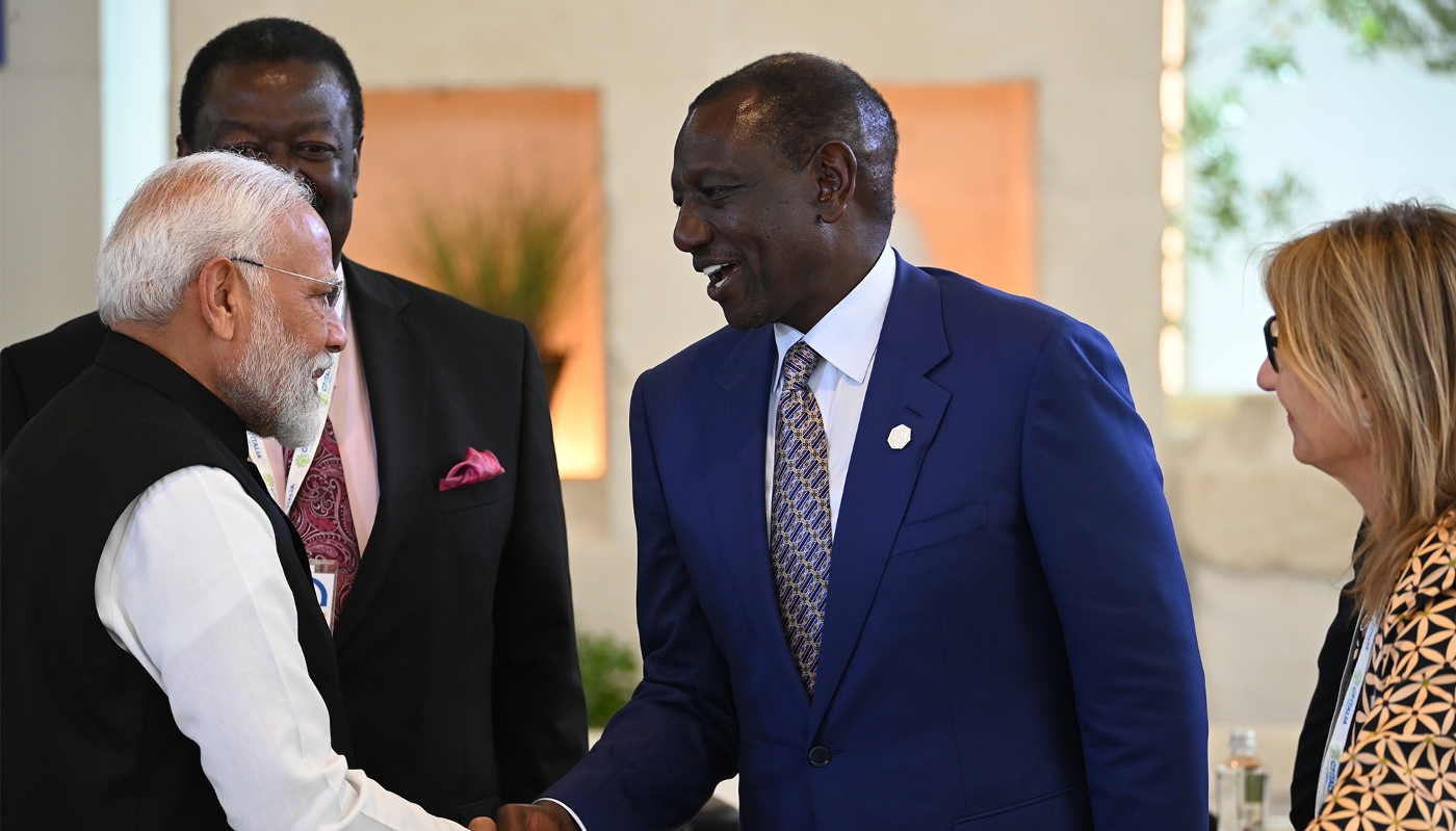 Indian President Narendra Modi (left) and Kenyan President William Ruto (right), in Savelletri, Italy, on 14 June 2024.