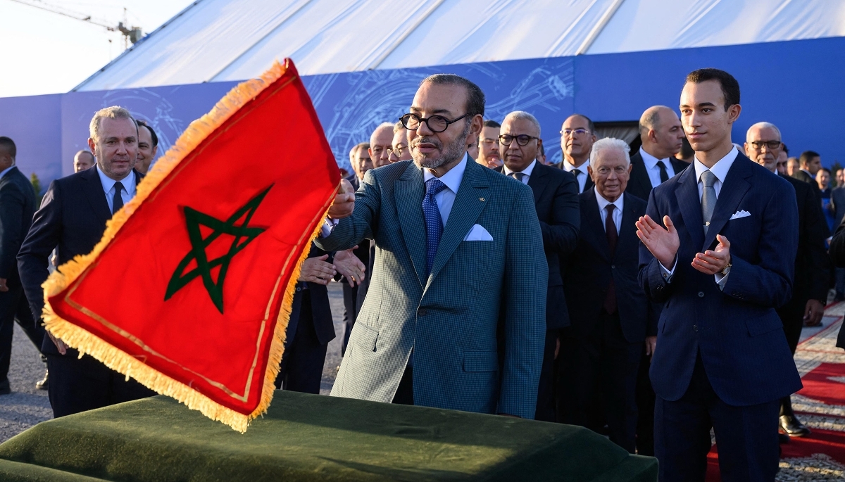 King Mohammed VI and his son, Crown Prince Moulay Hassan (right), in Nouaceur, Morocco on 13 October 2025.
