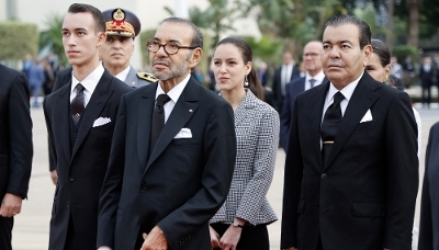 King Mohammed VI of Morocco (centre), accompanied by his brother Moulay Rachid (right) and his son Moulay Hassan (left), in Rabat on 28 October 2024.