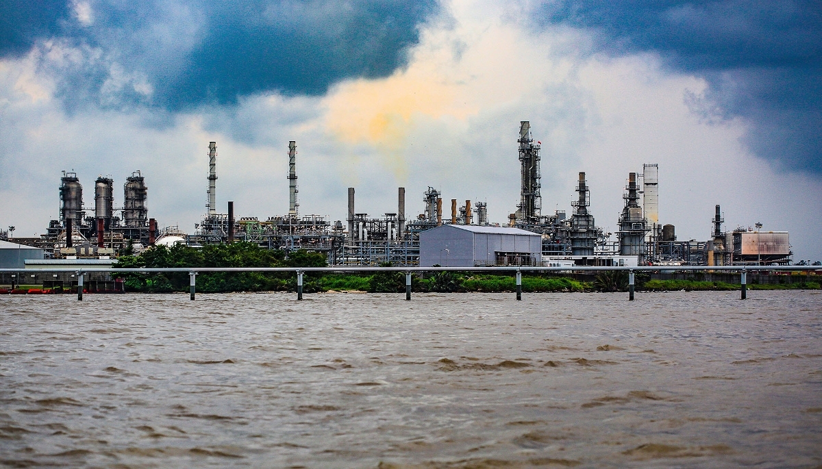 Oil facilities at the port of Escravos in the Niger Delta, Nigeria, in 2022.