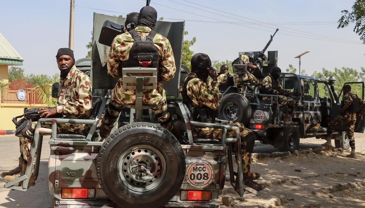Nigerian soldiers on patrol in Maiduguri, in northeast Nigeria, March 2026.
