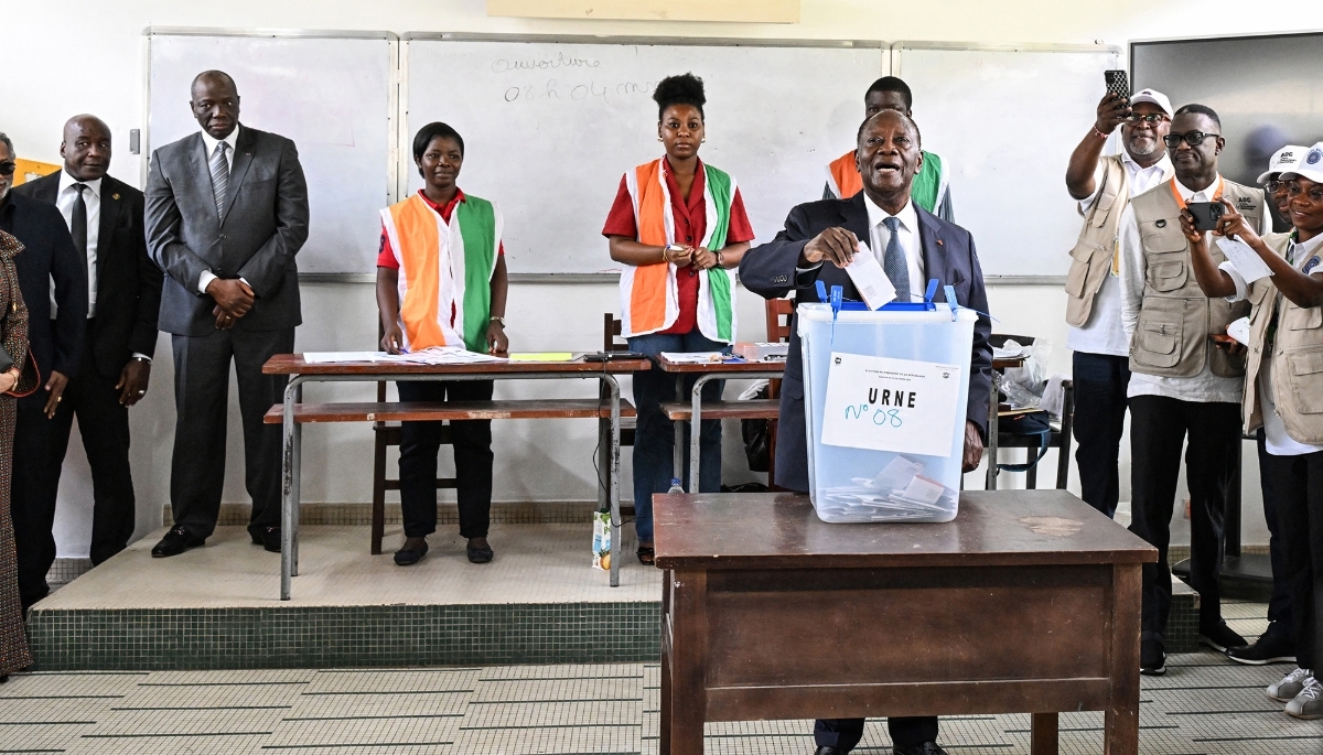 Ivory Coast's President Alassane Ouattara in Abidjan on 25 October 2025.