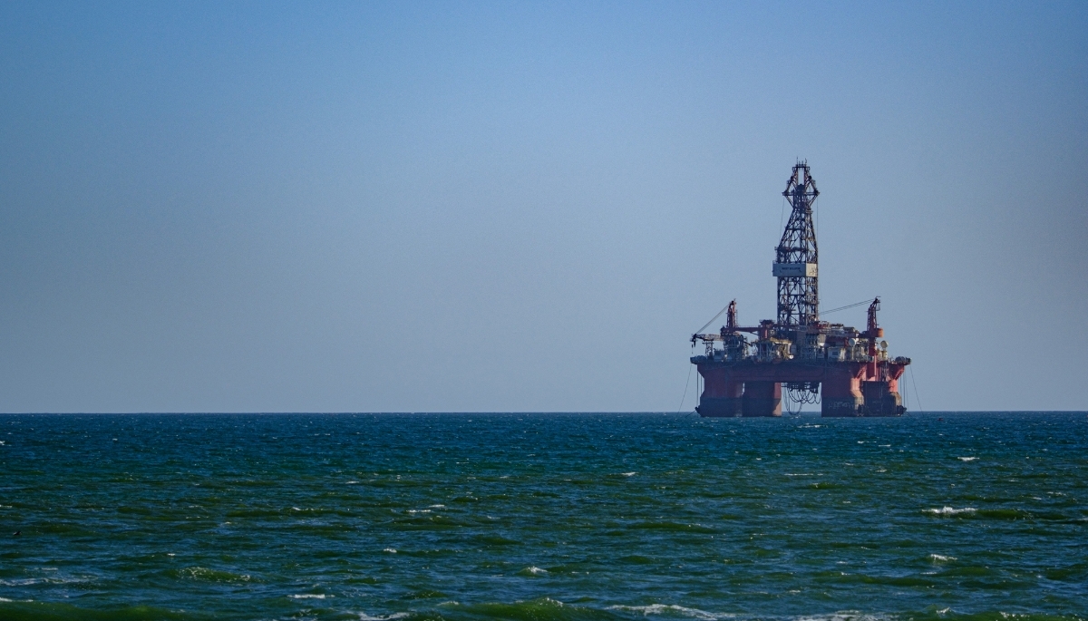 An offshore rig for oil drilling at Walvis Bay, Namibia, on 26 July 2024.