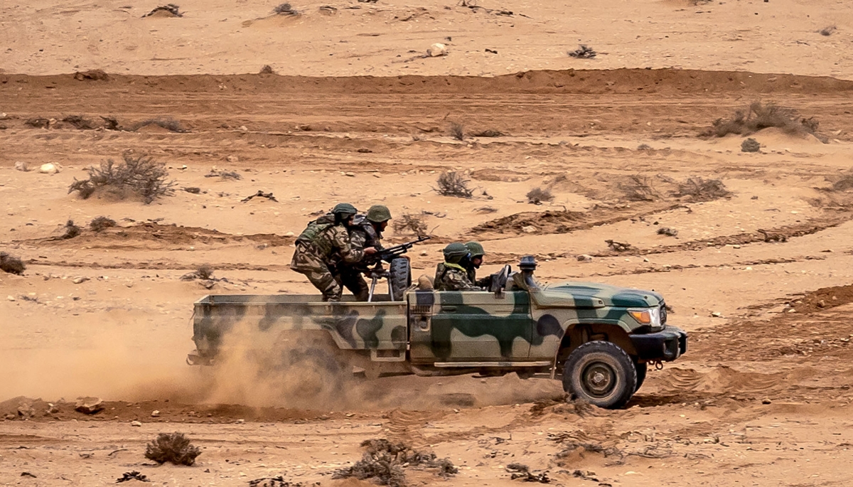 Joint US military exercise African Lion with members of the Royal Moroccan Armed Forces, in the Tan-Tan region, in May 2024.