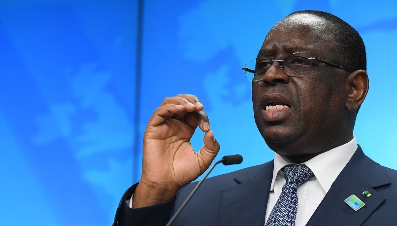 Macky Sall during the African Union-European Union Summit in Brussels, 18 February 2022.