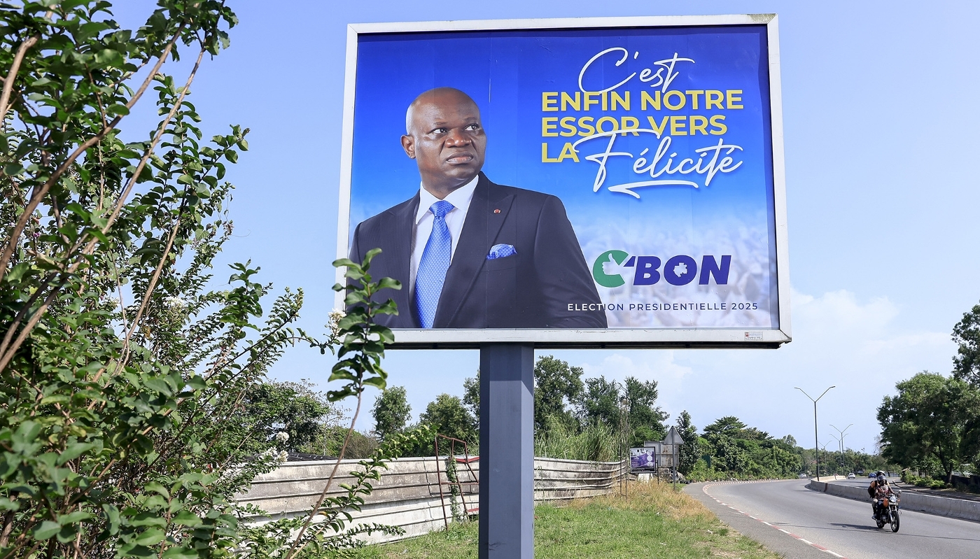 An Oligui Nguema campaign billboard in Libreville in April 2025.