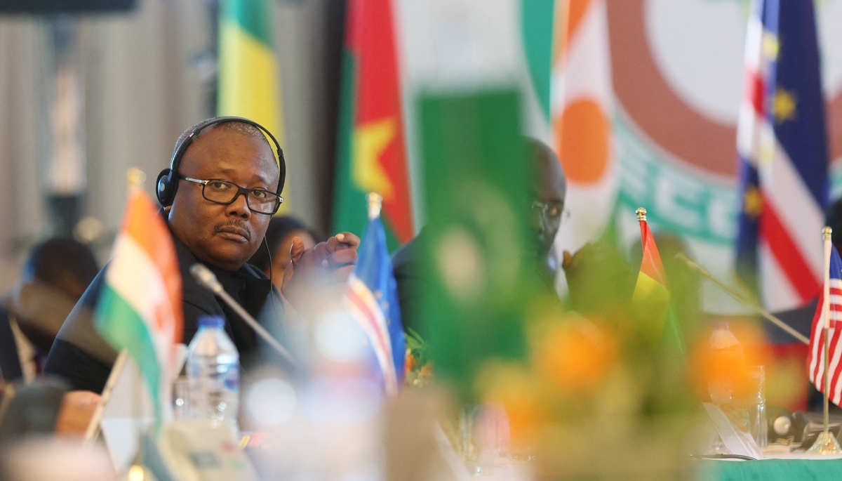 Guinea-Bissau President Umaro Sissoco Embaló looks on during the 64th ECOWAS Head of States and Government ordinary session in Abuja, Nigeria, on December 10, 2023. 