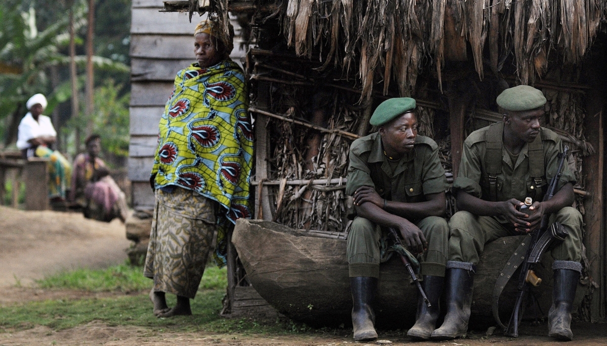 Democratic Forces for the Liberation of Rwanda (FDLR) soldiers at a base in Lushebere, 50 kilometres north-east of Goma, on 26 November 2008.
