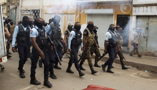 Malagasy police prevent opposition supporters from holding an election rally in Antananarivo, Madagascar on November 4, 2023.