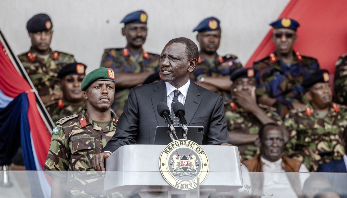 Kenyan president William Ruto during a ceremony in honour of the military officers killed in a helicopter crash in Nairobi, on 20 April, 2024.