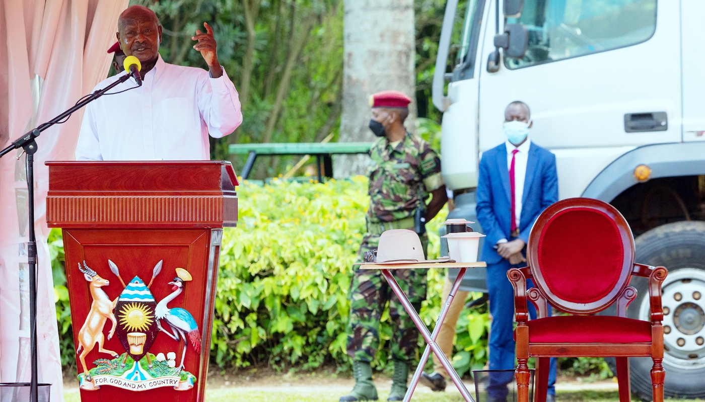 Ugandan President Yoweri Museveni during the Uganda-Turkey Investment Summit in Kampala, Uganda, 12 May 2022.