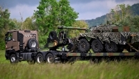 An AMX-10 RC tank on a vehicle transporter, in France, in May 2024.