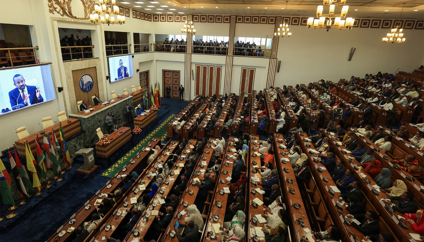 Ethiopia's Prime Minister Abiy Ahmed speaks in Parliament during a session to approve the country's 2024/25 budget in Addis Ababa, on 4 July 2024.