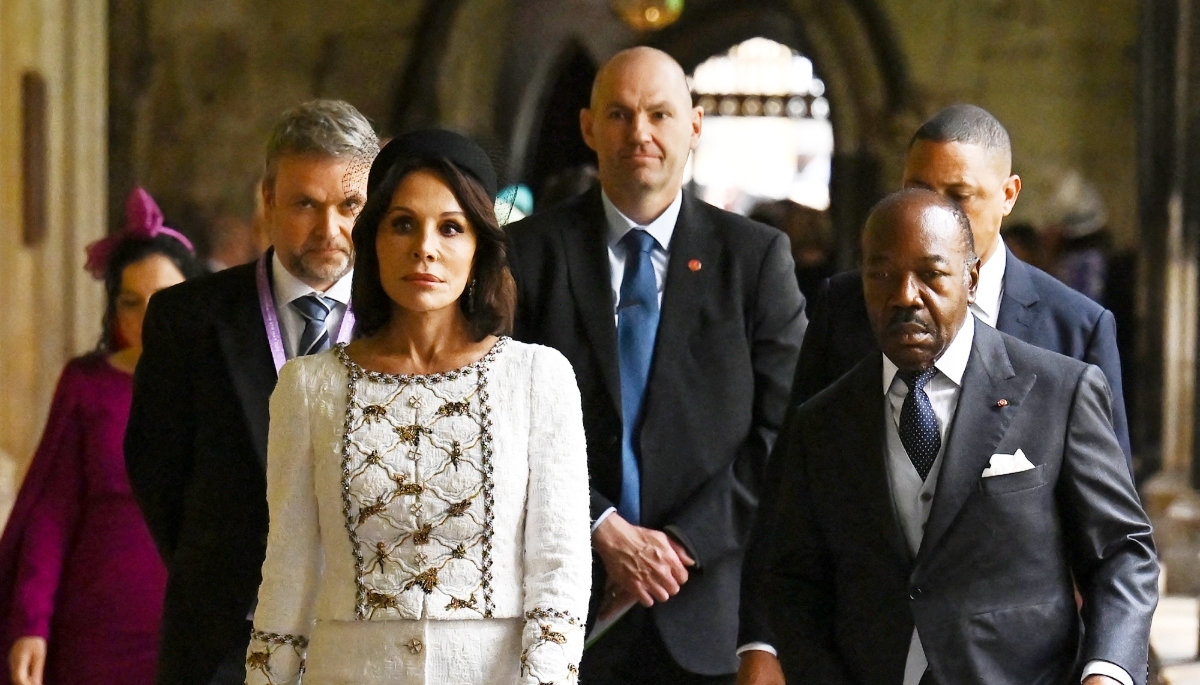 Ali Bongo (far right) and wife Sylvia Bongo at King Charles III's coronation, Westminster Abbey, London, 6 May 2023.