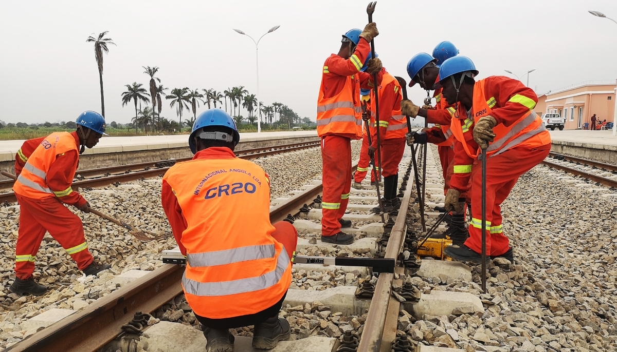 China Railway 20th Bureau Group employees working on the Benguela Railway in Lobito, Angola, 2019. 