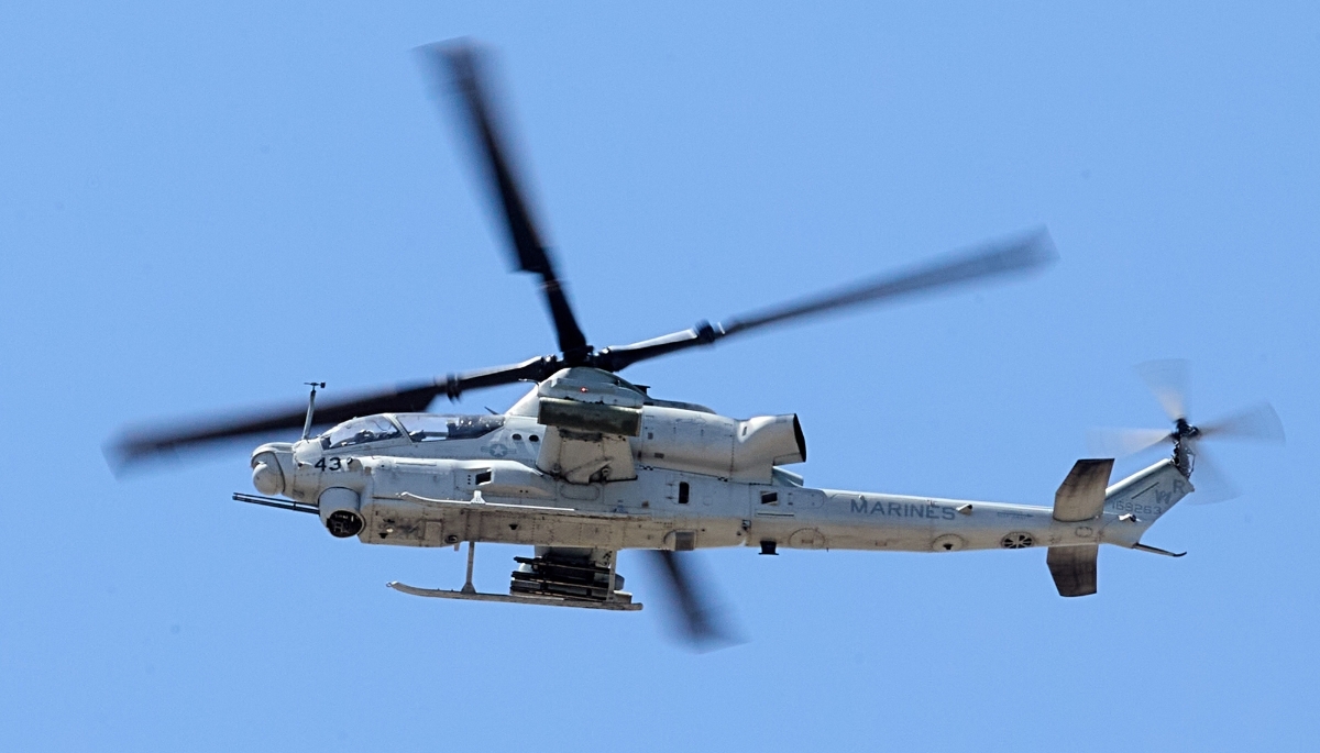 Viper attack helicopter landing at the airport in Palm Springs, California, US in May 2024.