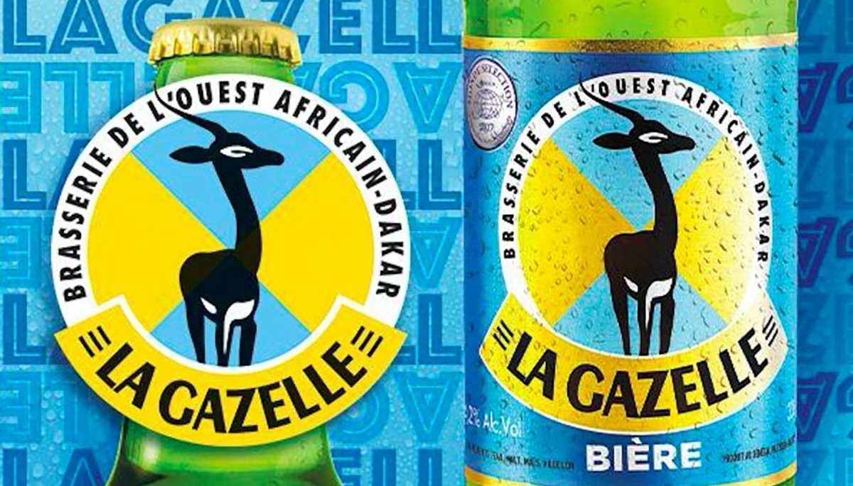 La Gazelle, a brand of beer brewed in Dakar by SOBOA, Société des brasseries de l'Ouest africain.