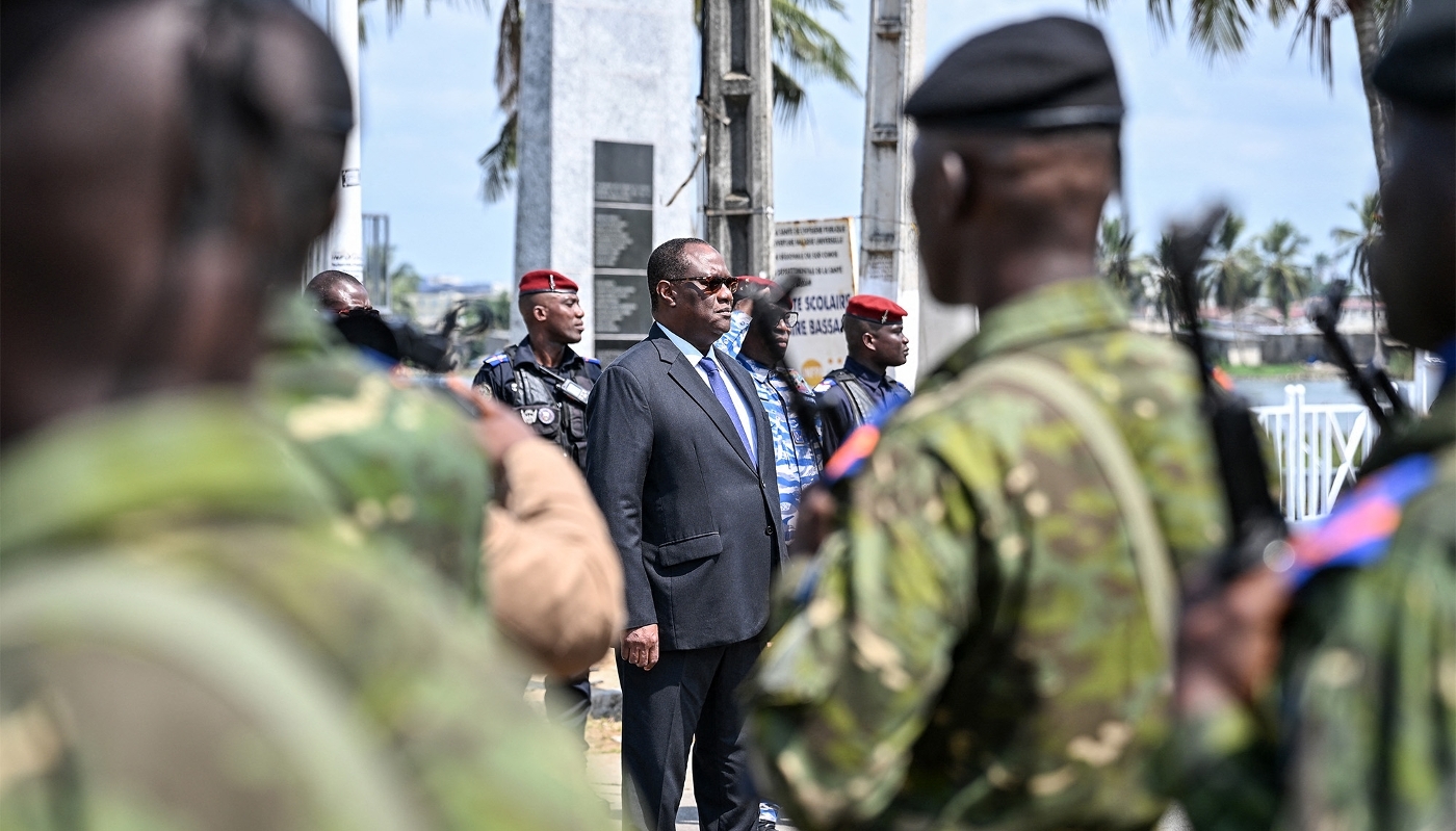 Ivory Coast’s Deputy Prime Minister and Minister of Defence Téné Birahima Ouattara (centre) in Grand-Bassam on 13 March 2026.