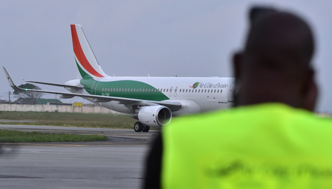 An Air Côte d'Ivoire Airbus lands at Félix-Houphouët-Boigny Airport in Abidjan, in 2017.